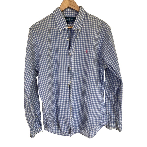Ralph Lauren Other - Ralph Lauren Mens Custom Gingham Button Down Shirt Blue White Large Pink Pony